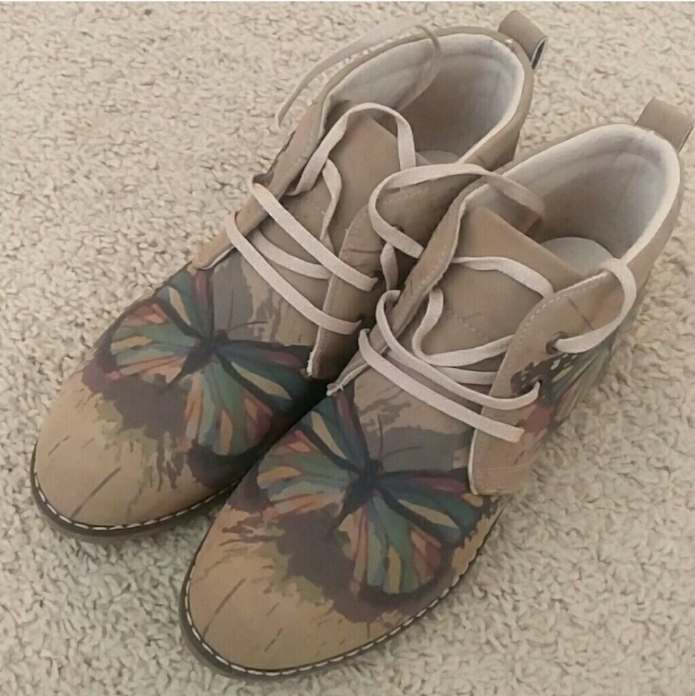 Butterfly Print Ankle Boots